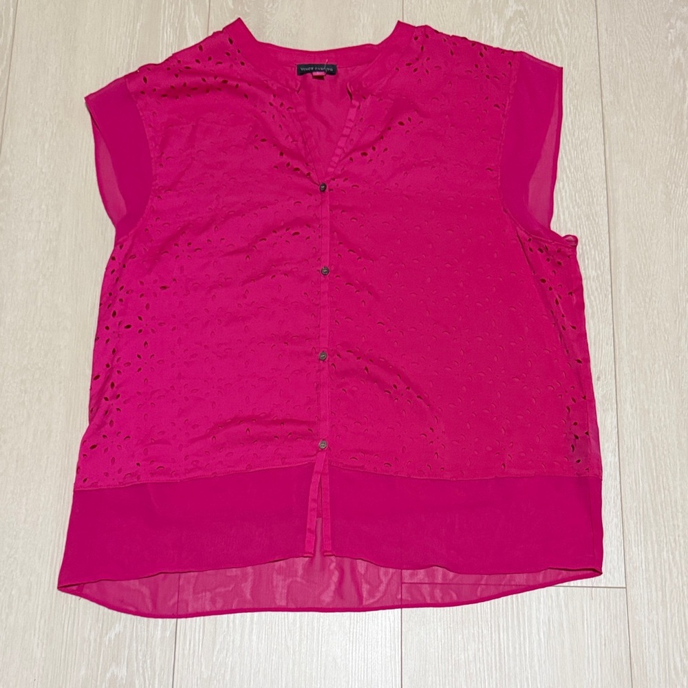 Fuchsia Eyelet Cap-Sleeve Blouse